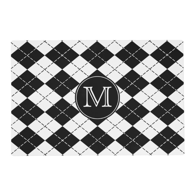 Monogram Black and White Argyle Placemat (Front)
