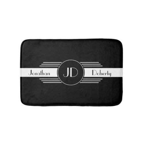 Monogram Black and White Art Deco Bathroom Mat