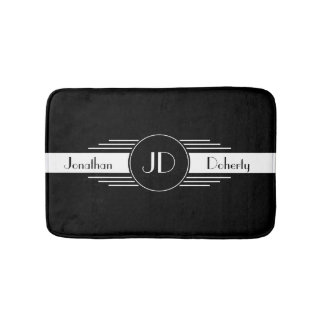 Monogram Black and White Art Deco Bathroom Mat