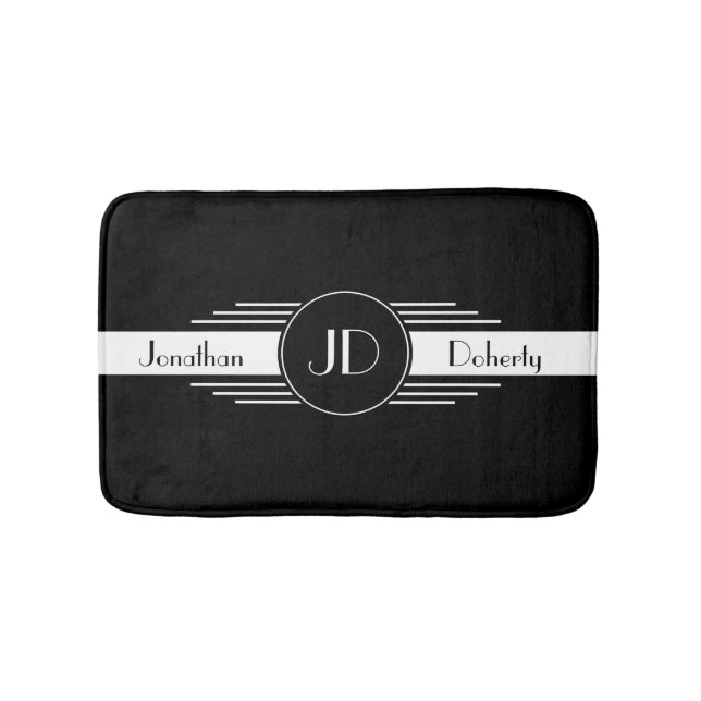 Monogram Black and White Art Deco Bathroom Mat (Front)