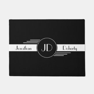 Monogram Black and White Art Deco Doormat