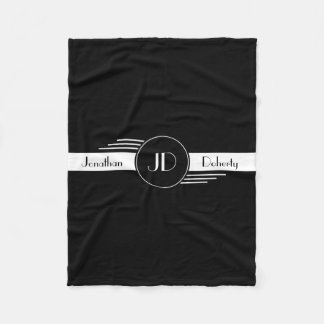 Monogram Black and White Art Deco Fleece Blanket