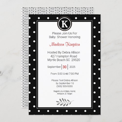 Monogram Black and White  Baby Shower Invitation