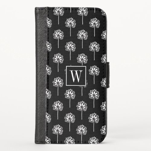 Monogram black and white bay tree art deco print iPhone x wallet case