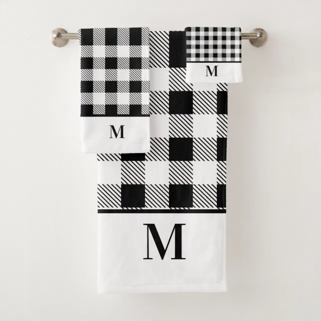Monogram Black and White Buffalo Plaid Bath Towel Set