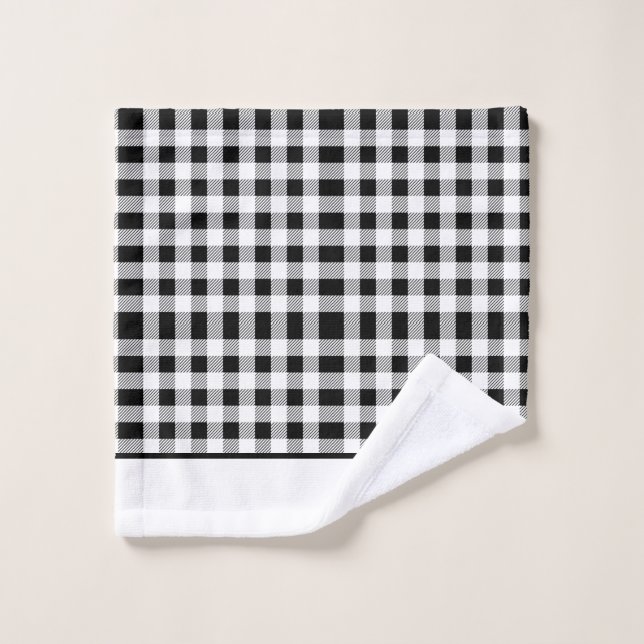 Monogram Black and White Buffalo Plaid Bath Towel Set