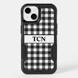 Monogram Black and White Buffalo Plaid Country OtterBox iPhone 14 Case