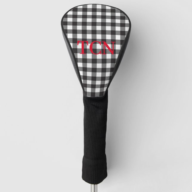 Monogram Black and White Buffalo Plaid Golf Head Cover (Front)