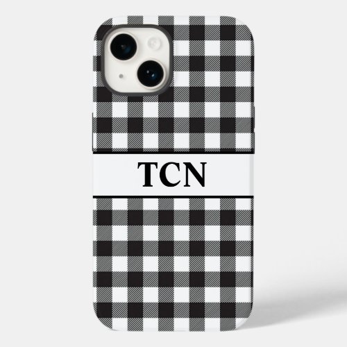 Monogram Black and White Buffalo Plaid Trendy Case_Mate iPhone 14 Case