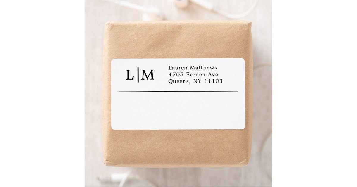 Monogram Black and White Business Shipping Label | Zazzle