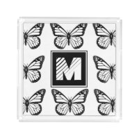 Monogram Black and White Butterfly Pattern