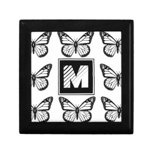 Monogram Black and White Butterfly Pattern Gift Box