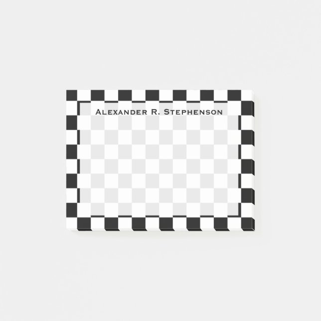 Monogram Black and White Checkerboard Post-it Notes (Front)