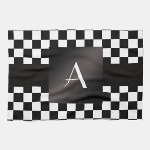 Monogram black and white checkers kitchen towel