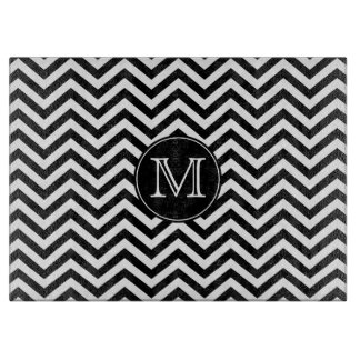 Monogram Black and White Chevron Cutting Board