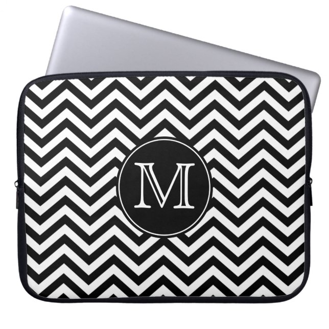Monogram Black and White Chevron Laptop Sleeve (Front)