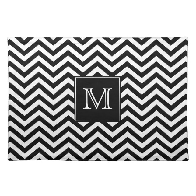 Monogram Black and White Chevron Placemat (Front)