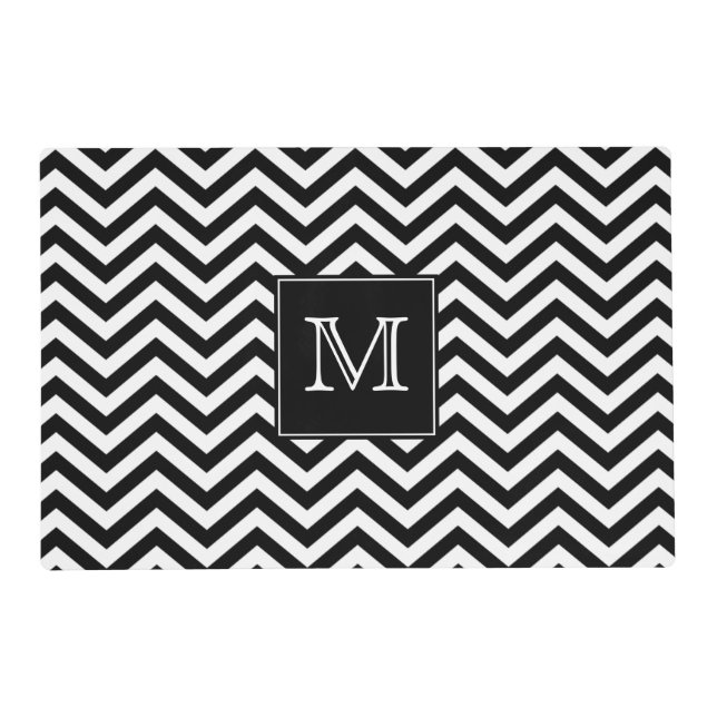 Monogram Black and White Chevron Placemat (Front)
