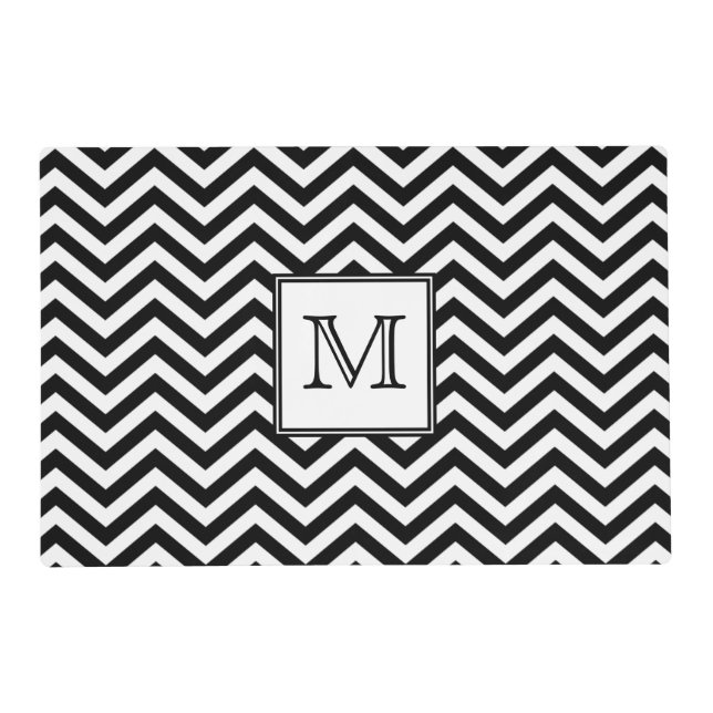 Monogram Black and White Chevron Placemat (Front)