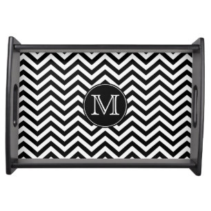 Monogram Black and White Chevron Serving Tray