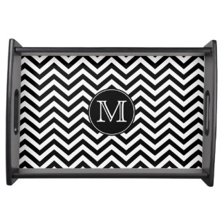 Monogram Black and White Chevron Serving Tray