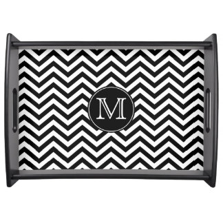 Monogram Black and White Chevron Serving Tray