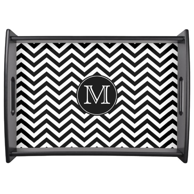 Monogram Black and White Chevron Serving Tray (Front)