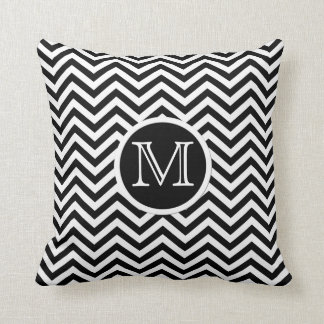 Monogram Black and White Chevron Throw Pillow