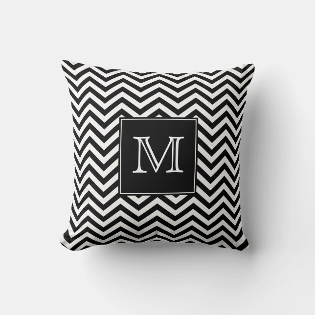 Monogram Black and White Chevron Throw Pillow (Front)