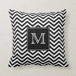 Monogram Black and White Chevron Throw Pillow