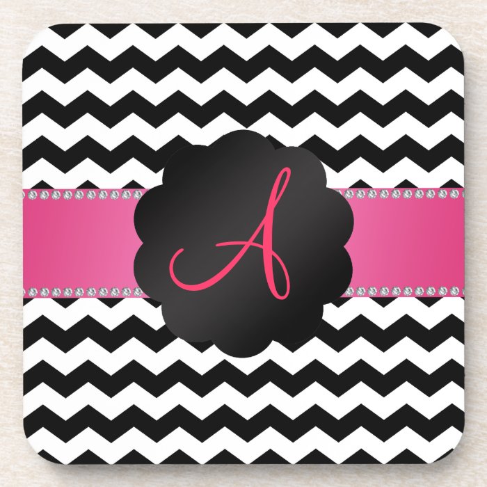 Monogram black and white chevrons coaster