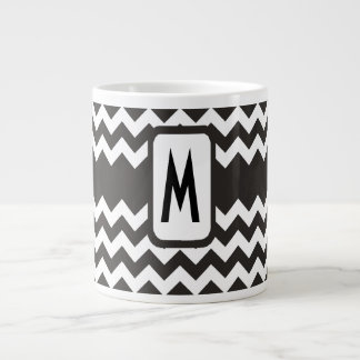 Monogram Black and White Chevrons Large Coffee Mug