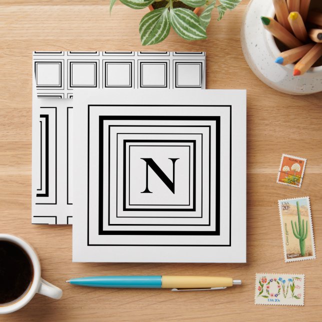 Monogram Black and White Classic Square Monogram  Envelope (Desk)