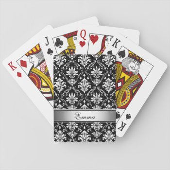 Monogram Black And White Damask Playing Cards by 85leobar85 at Zazzle