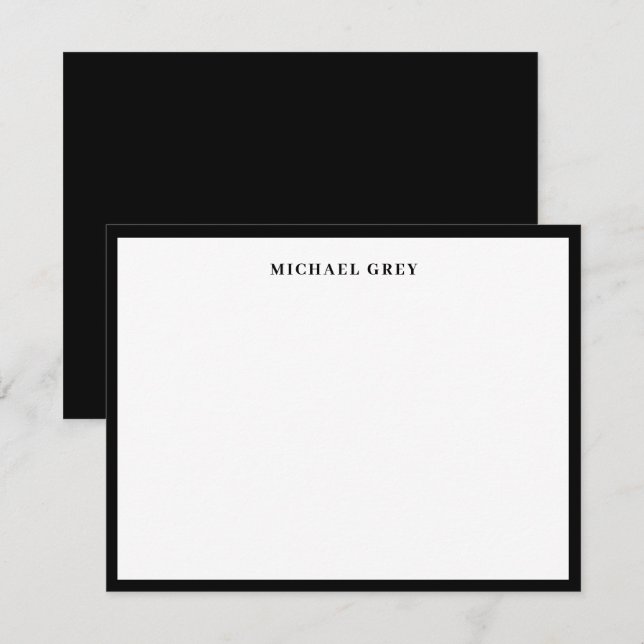 Monogram Black and White Elegant Border Note Card (Front/Back)