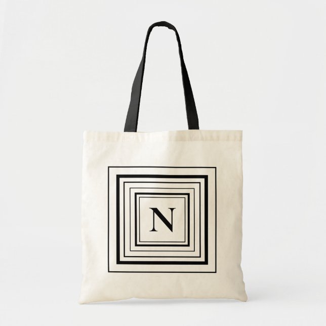 Monogram  Black and White Geometric Square  Tote Bag (Front)