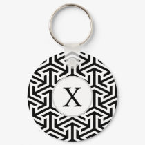 monogram black and white geometrical pattern keychain