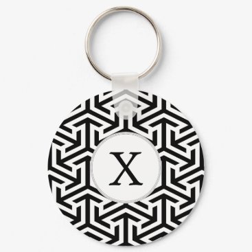 monogram black and white geometrical pattern keychain