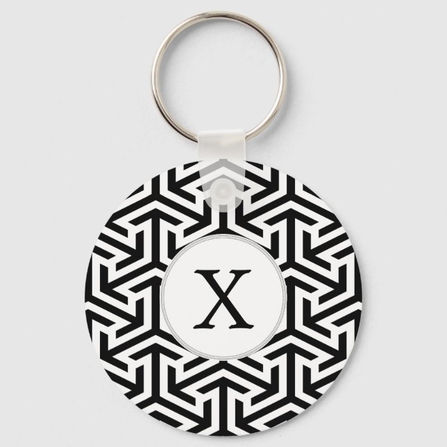 monogram black and white geometrical pattern keychain (Front)