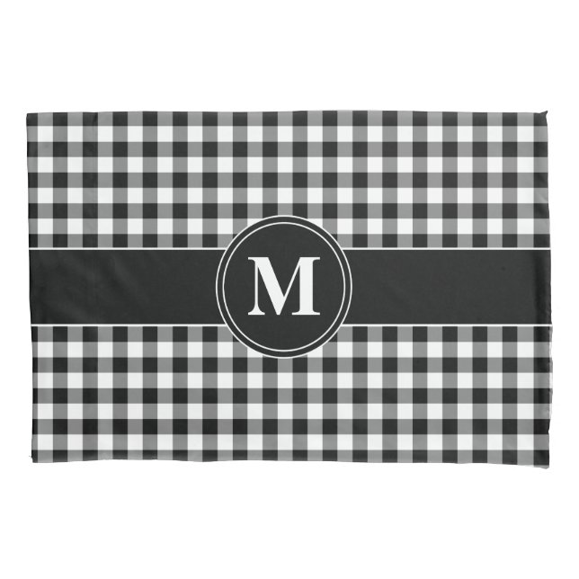 Monogram Black And White Gingham  Pillow Case (Front)