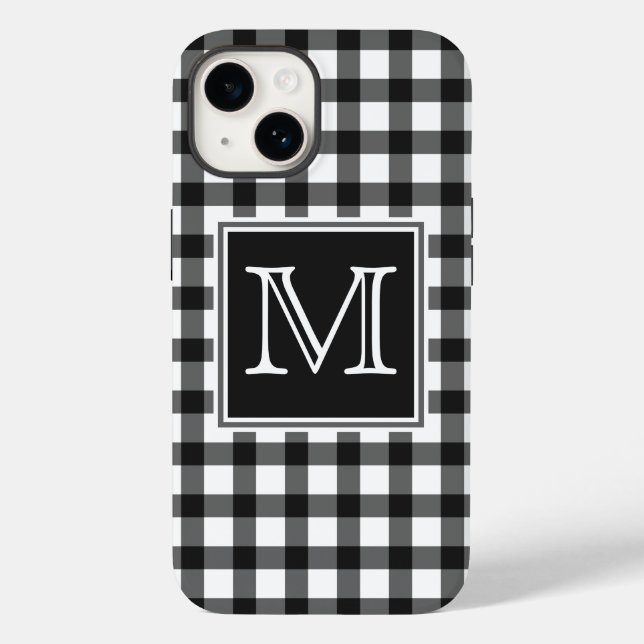 Monogram | Black and White Gingham Plaid Checker Case-Mate iPhone Case (Back)