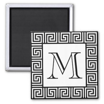 Monogram Black And White Greek Key Pattern Magnet by Home_Suite_Home at Zazzle
