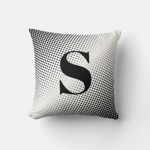 Monogram Black and White Halftone Dot Pattern Throw Pillow