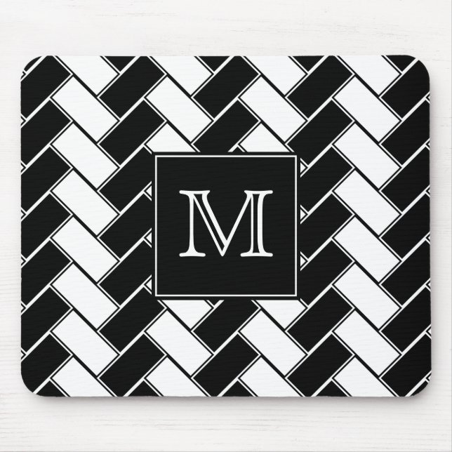 Monogram Black and White Herringbone Mousepad (Front)