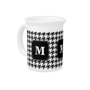 Monogram Black and White Hounds Tooth  Beverage Pitcher