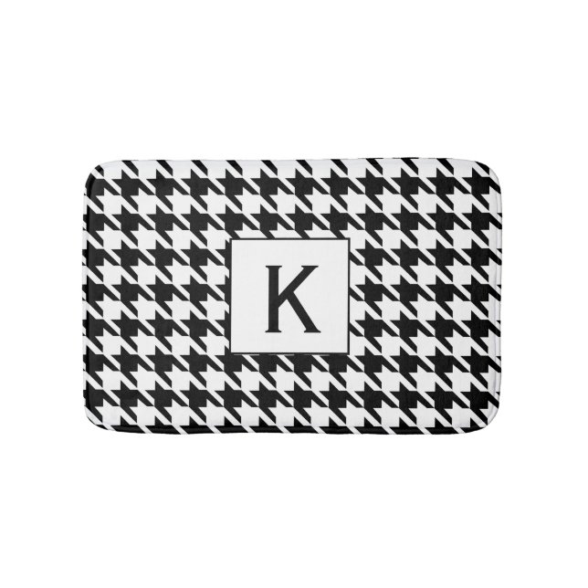 Monogram Black and White Houndstooth Pattetrn Bathroom Mat (Front)