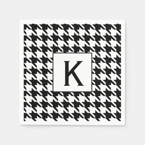 Monogram Black and White Houndstooth Pattetrn Napkins