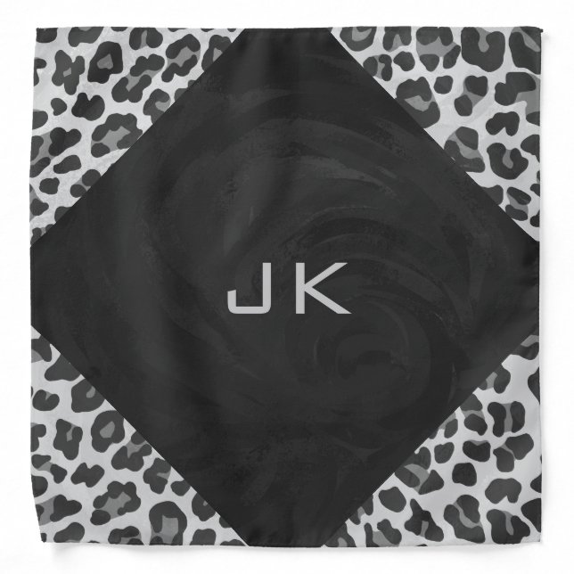 Monogram Black and White Leopard Print Bandana (Front)