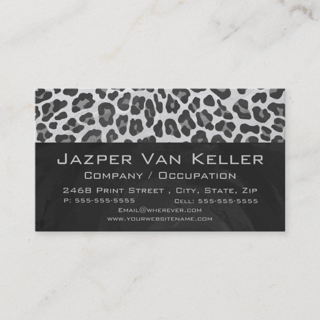 Monogram Black and White Leopard Print Business Card (Front)