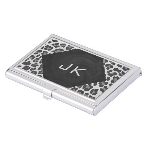 Monogram Black and White Leopard Print Case For Business Cards